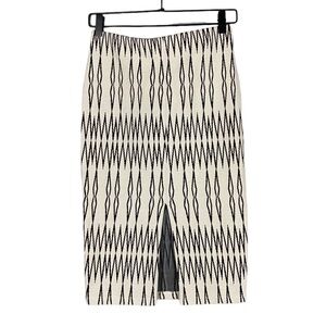 Zara Cream and Black Midi Pencil Skirt with Slit